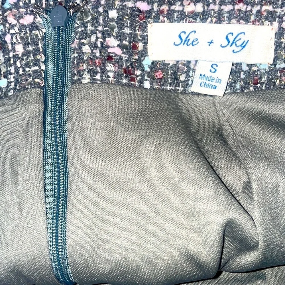 She + Sky Metallic Tweed Mini Skirt Small Plaid Coquette Preppy